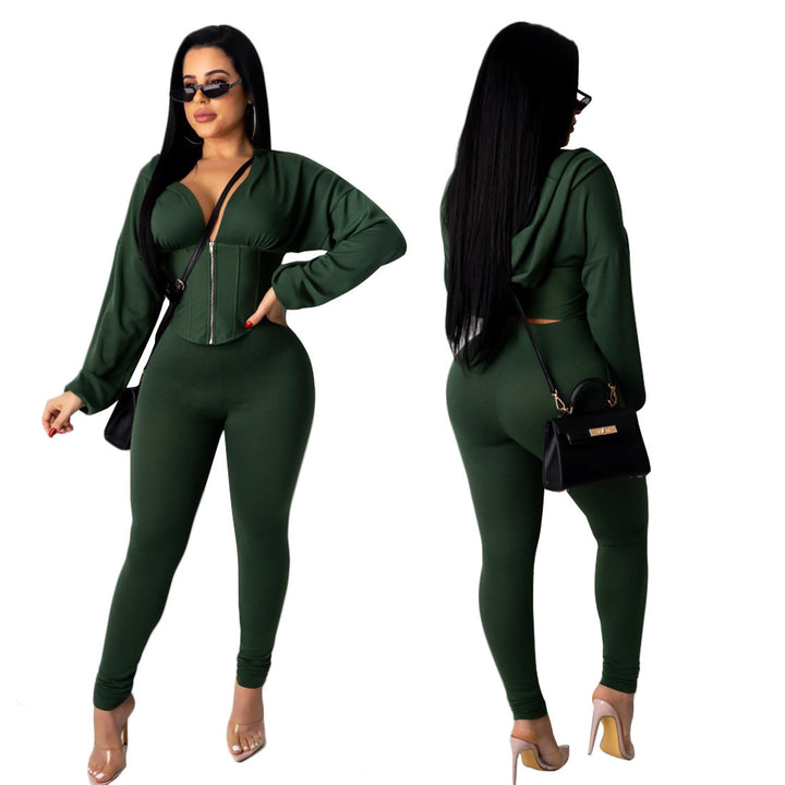 Damen Jumpsuit mit modischem Reißverschluss und sportlichem Crop-Top Drune