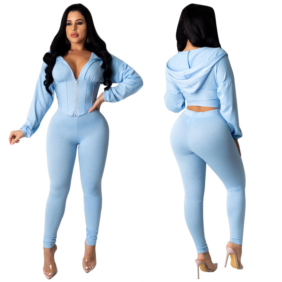 Damen Jumpsuit mit modischem Reißverschluss und sportlichem Crop-Top Drune