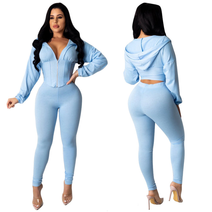 Damen Jumpsuit mit modischem Reißverschluss und sportlichem Crop-Top Drune
