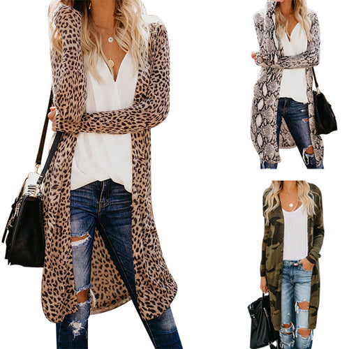 Damen Langer Cardigan mit Leopardenmuster und offenem Schnitt Drune