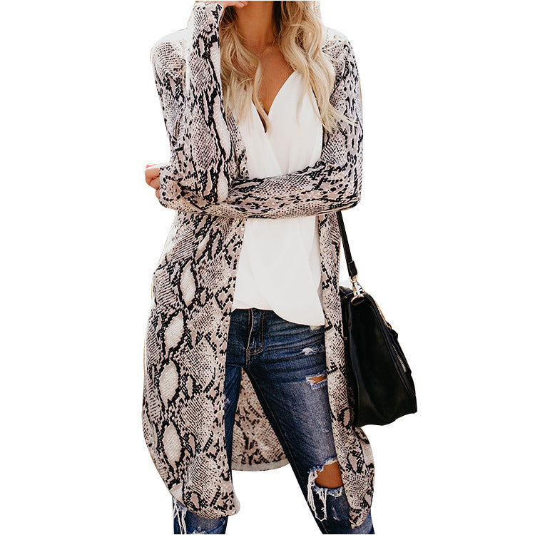 Damen Langer Cardigan mit Leopardenmuster und offenem Schnitt Drune
