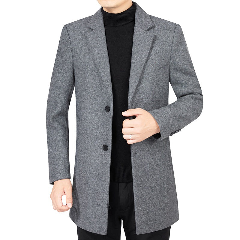 Herren Eleganter taillierter Wollmix-Mantel mit Notch-Revers und Zweiknopfverschluss Drune