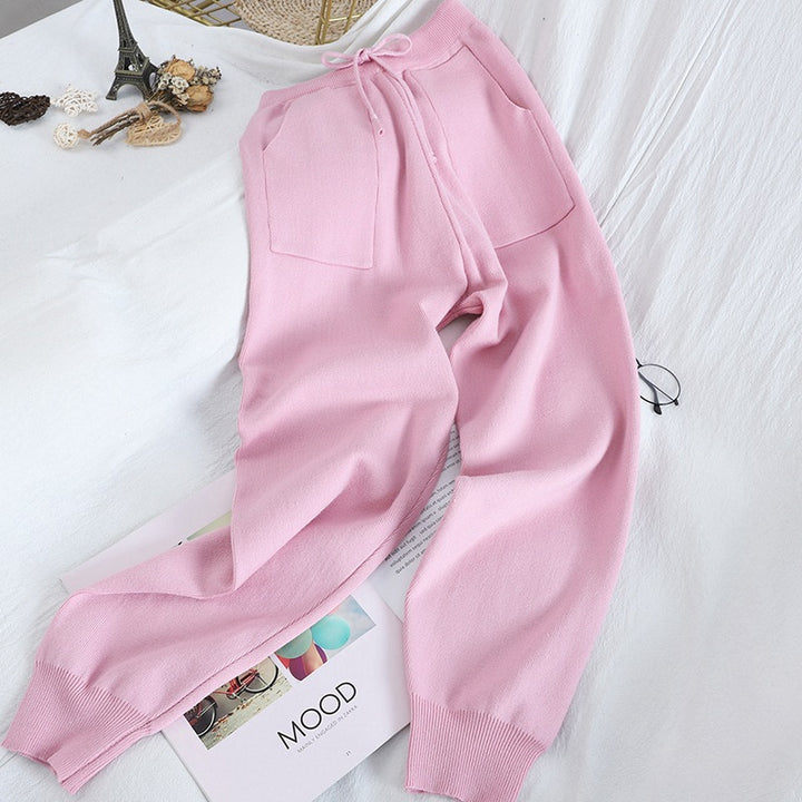 Damen kuscheliges Strick-Loungewear-Set mit Herzmuster Drune