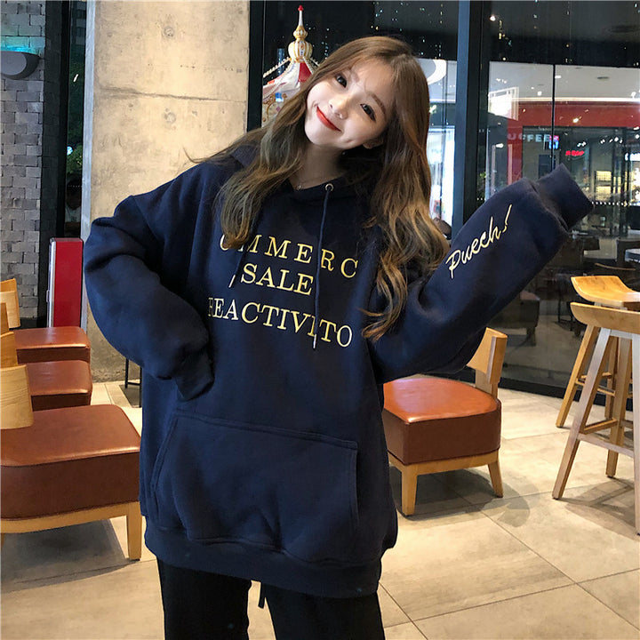 Damen Hoodies mit großem Logo und praktischer Kängurutaschen Design Drune