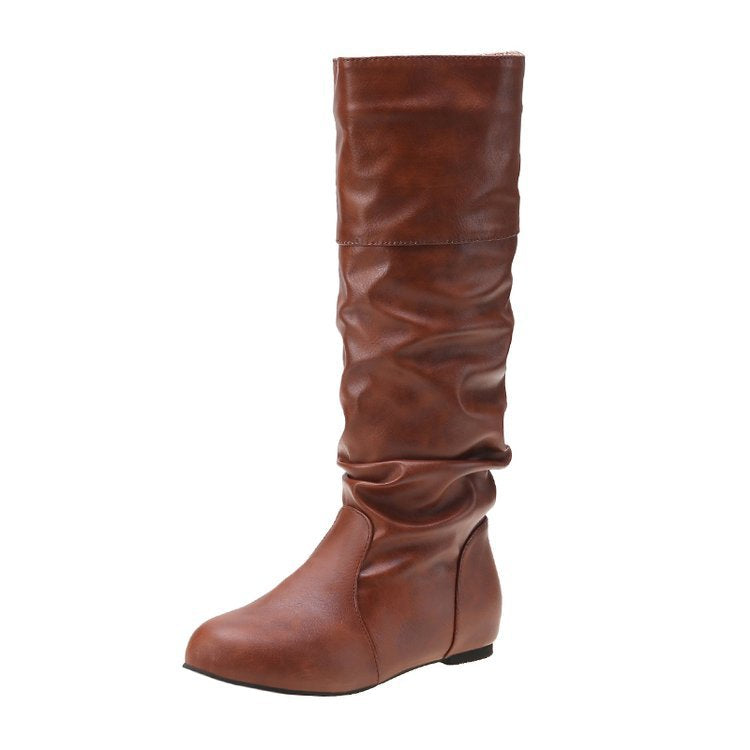 Damen elegante Stiefel mit modernem Falten-Design und komfortablem Blockabsatz Drune