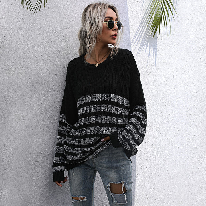 Damen Oversize-Feinstrickpullover mit Rundhalsausschnitt und gestreiftem Struktur‑Muster Drune
