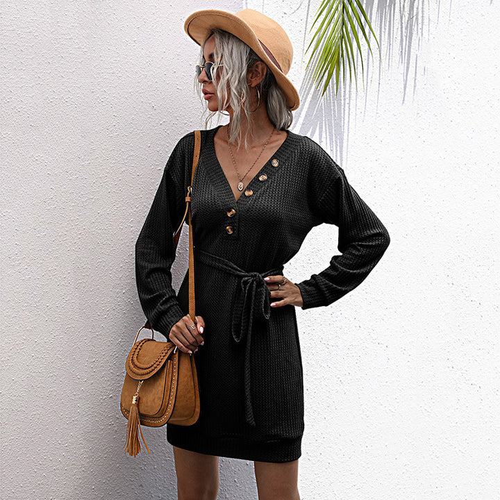 Damen Übergroßes Casual Kleid mit Knopfdetails und Taillengürtel Drune