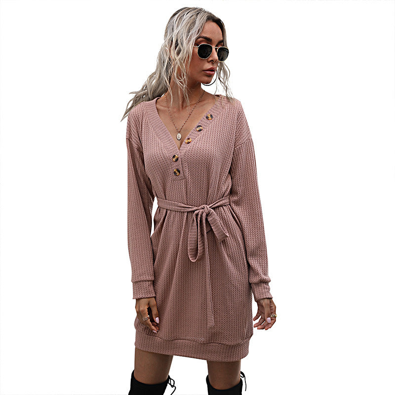 Damen Übergroßes Casual Kleid mit Knopfdetails und Taillengürtel Drune