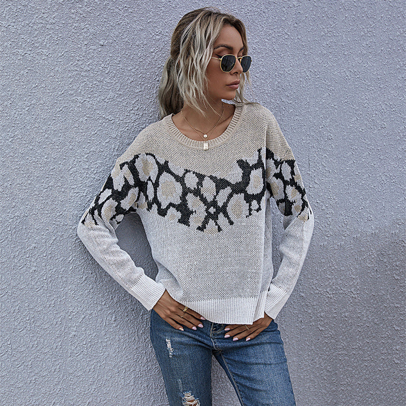 Damen Feinstrickpullover mit Intarsienmuster, Rundhals und lässiger Oversize-Passform Drune