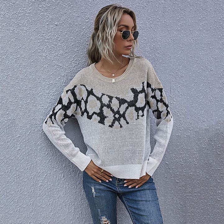 Damen Feinstrickpullover mit Intarsienmuster, Rundhals und lässiger Oversize-Passform Drune