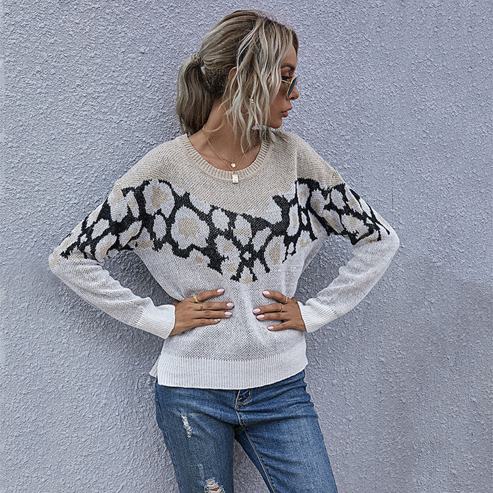 Damen Feinstrickpullover mit Intarsienmuster, Rundhals und lässiger Oversize-Passform Drune