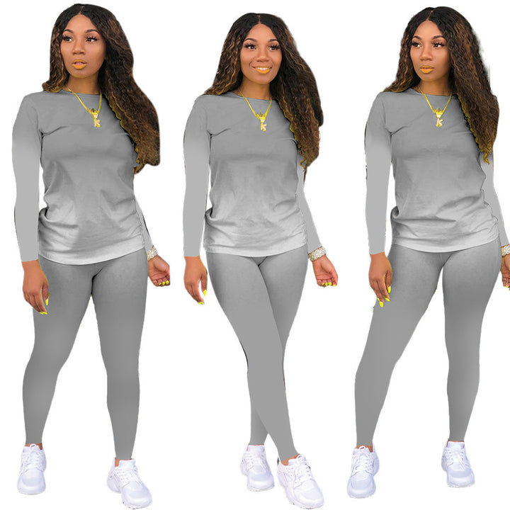 Damen Sportliches zweiteiliges Set mit Langarm-Ombre-Shirt und Highwaist-Leggings Drune