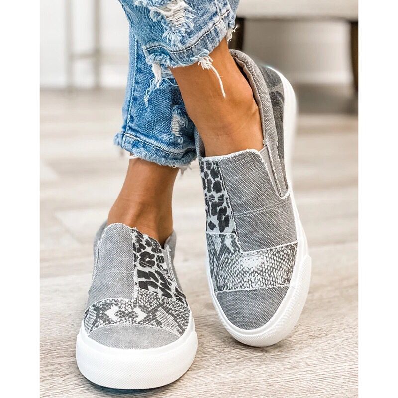 Damen modische Slip-On Sneakers mit unterschiedlichen Tiermustern Drune