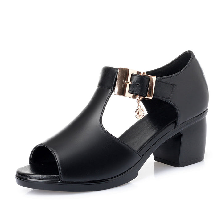 Damen nan offene Sandalette mit seitlichen Ausschnitten, verstellbarem Schnallenriemen und stabilem Blockabsatz Drune
