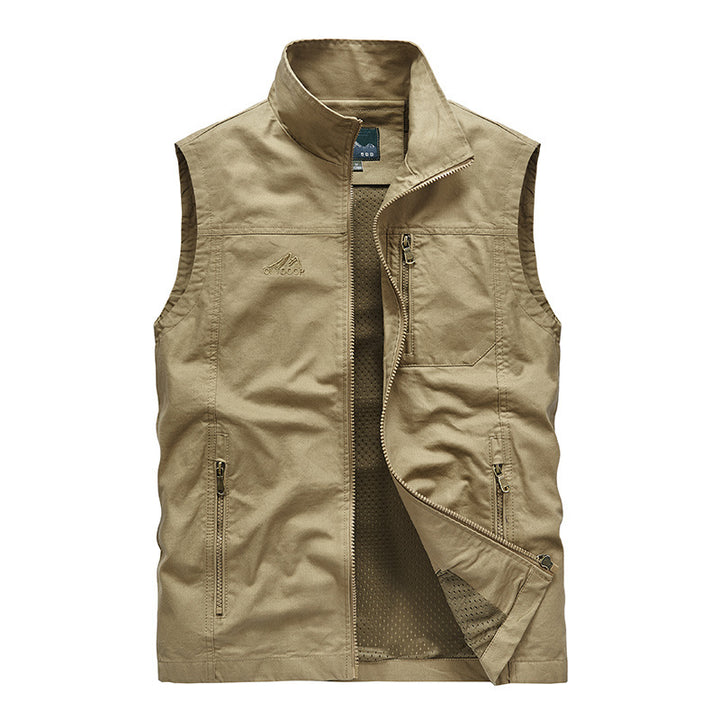 Herren Leichte Outdoor-Utility-Weste mit Mesh‑Futter, Reißverschlusstaschen und Stehkragen Drune