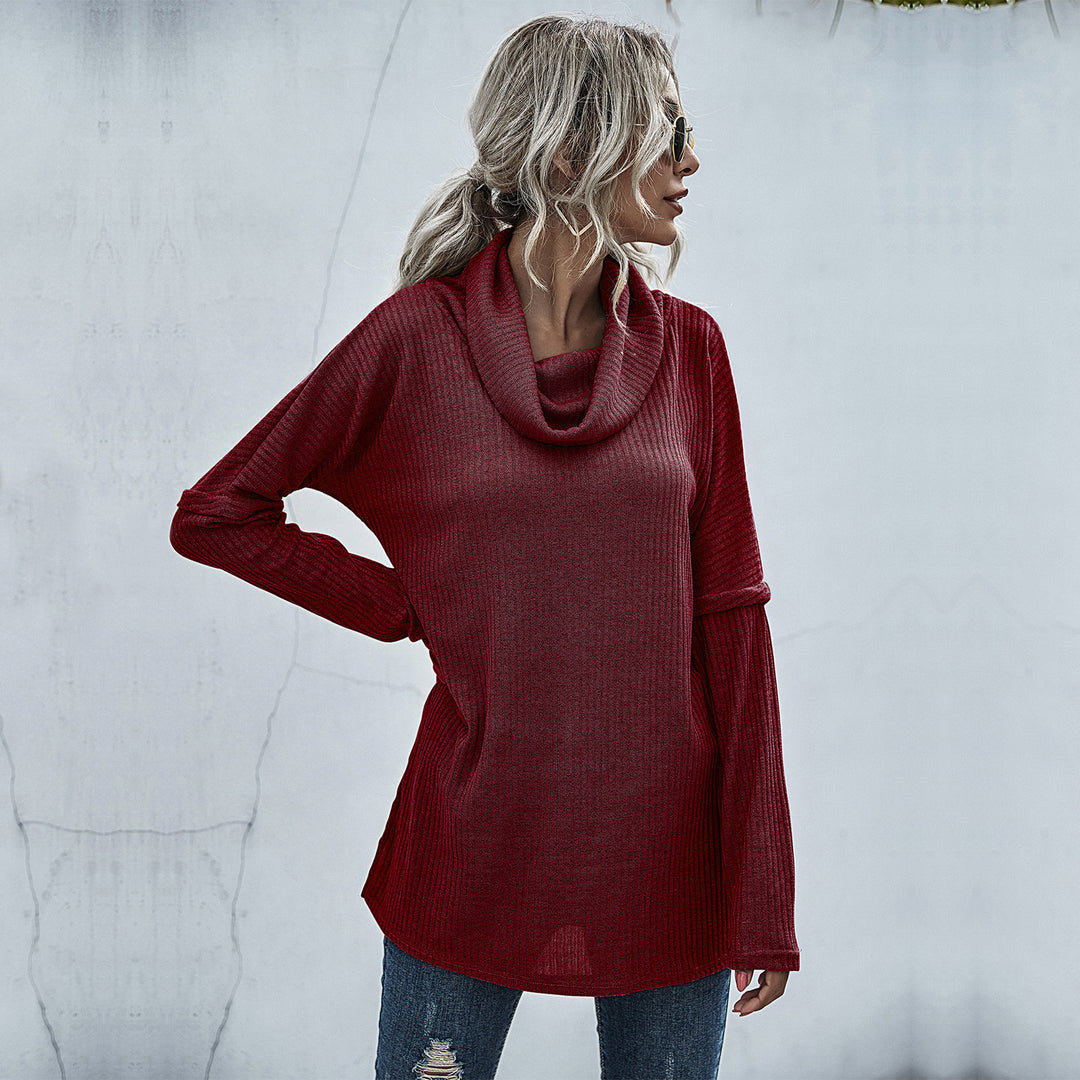 Damen Gerippter Feinstrick-Longsleeve mit Rollkragen, Seitenschlitzen und verlängertem Rückenteil Drune