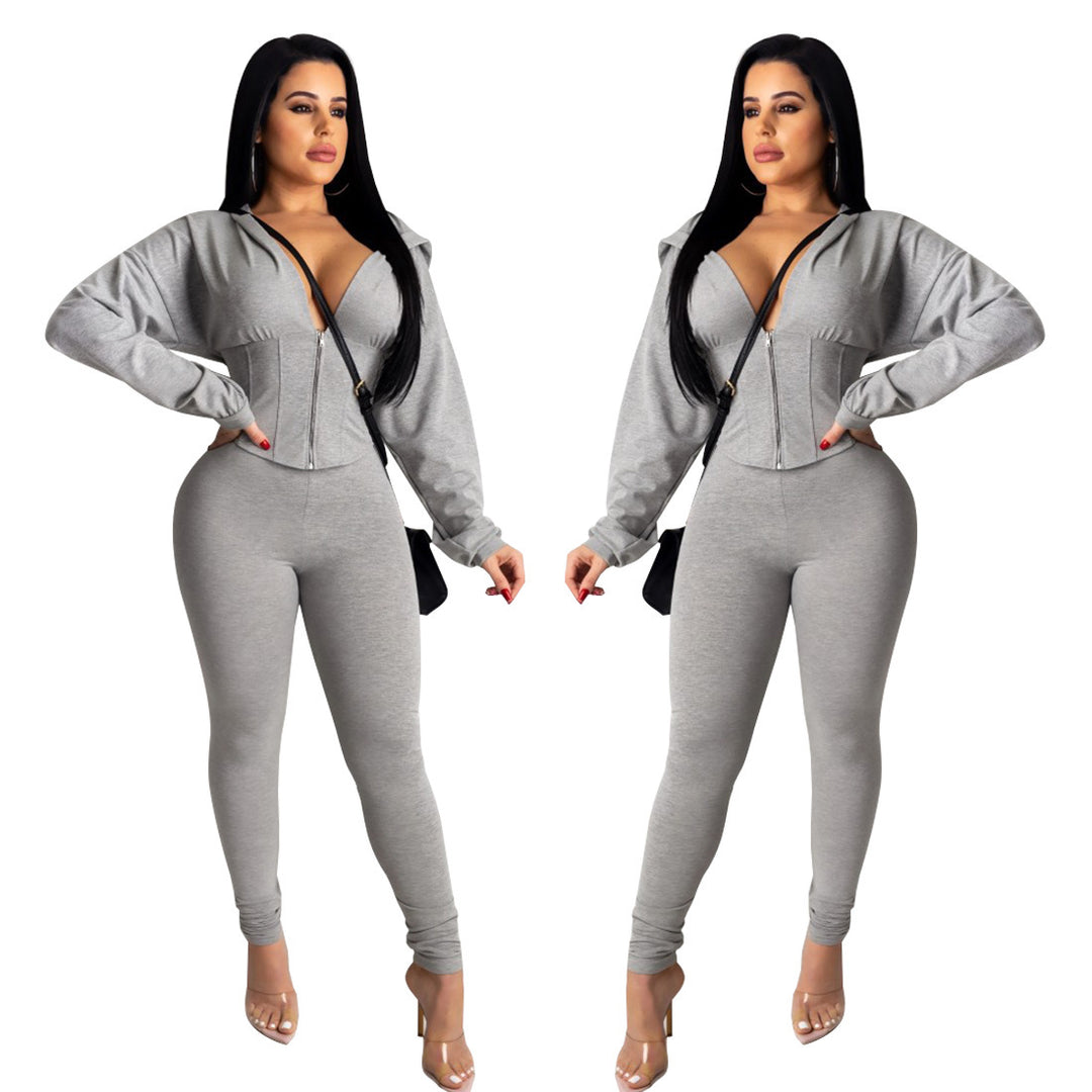 Damen Jumpsuit mit modischem Reißverschluss und sportlichem Crop-Top Drune