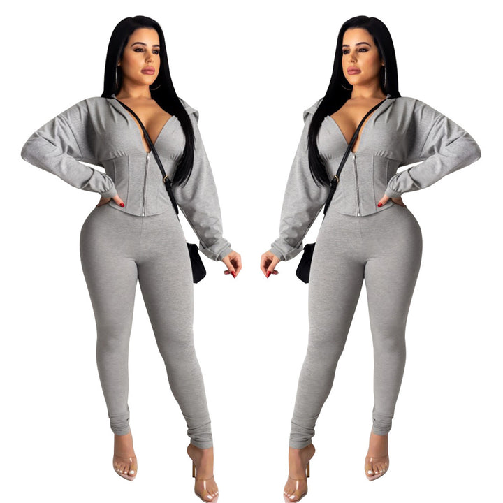 Damen Jumpsuit mit modischem Reißverschluss und sportlichem Crop-Top Drune