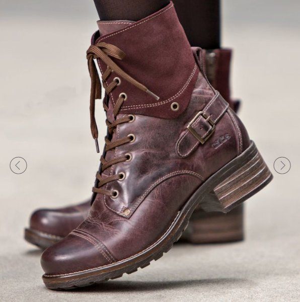 Damen nan knöchelhohe Schnürstiefel mit Velourskragen, dekorativer Schnalle und dämpfender Profilsohle Drune