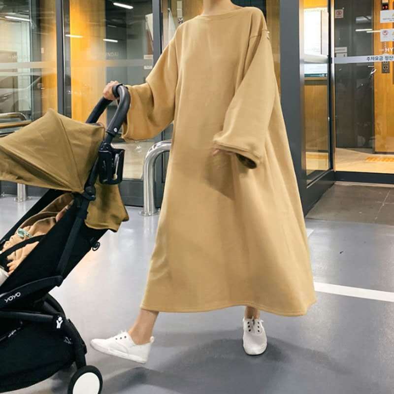 Damen Oversize-Sweatkleid mit Ballonärmeln und Maxi-Länge Drune