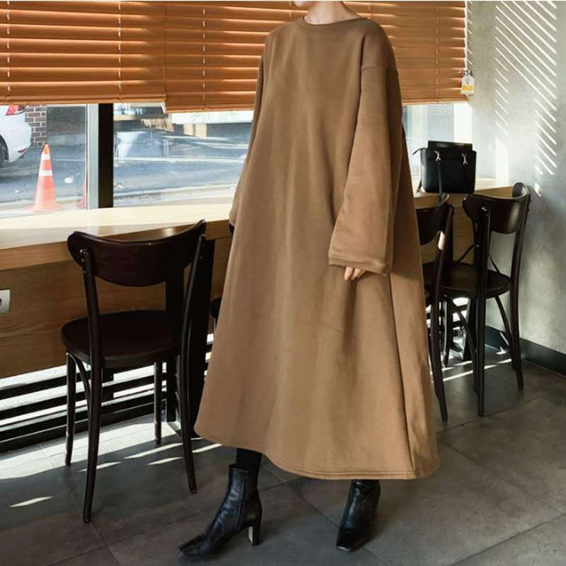 Damen Oversize-Sweatkleid mit Ballonärmeln und Maxi-Länge Drune