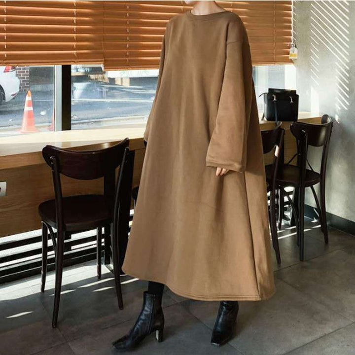 Damen Oversize-Sweatkleid mit Ballonärmeln und Maxi-Länge Drune