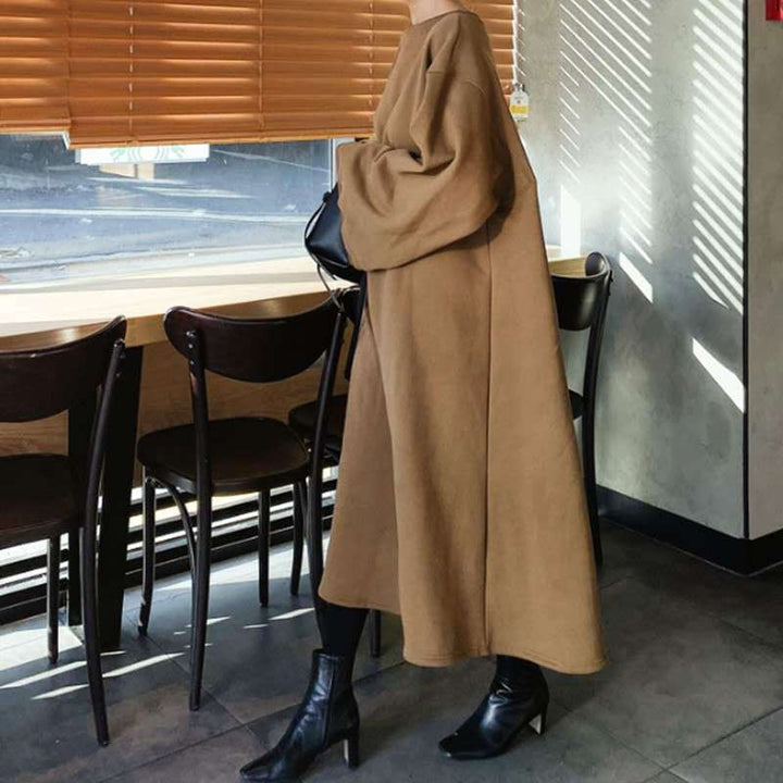 Damen Oversize-Sweatkleid mit Ballonärmeln und Maxi-Länge Drune