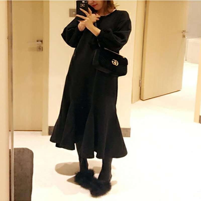 Damen Thermo-Maxi‑Fleecekleid mit Oversize‑Silhouette, Rundhals und Teilungsnähten Drune