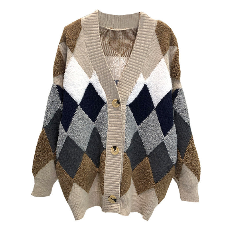 Damen Grobstrickjacke mit dekorativem Rautenmuster und komfortablem Schnitt Drune