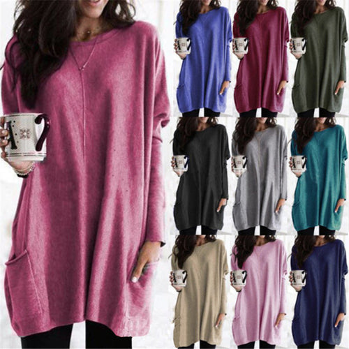 Damen nan oversized Longshirt mit Kontrastblock und aufgesetzten Taschen Drune