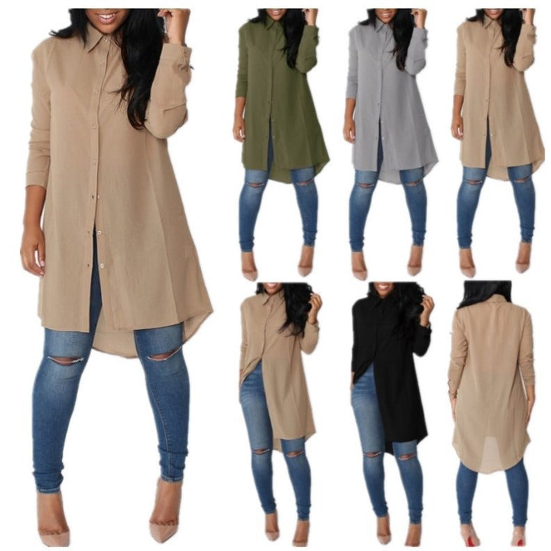 Damen Langes Hemdkleid‑Tunika mit Knopfleiste, Hemdkragen und asymmetrischem Saum Drune