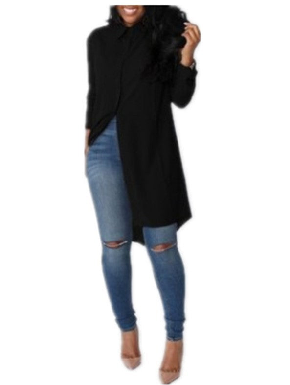 Damen Langes Hemdkleid‑Tunika mit Knopfleiste, Hemdkragen und asymmetrischem Saum Drune