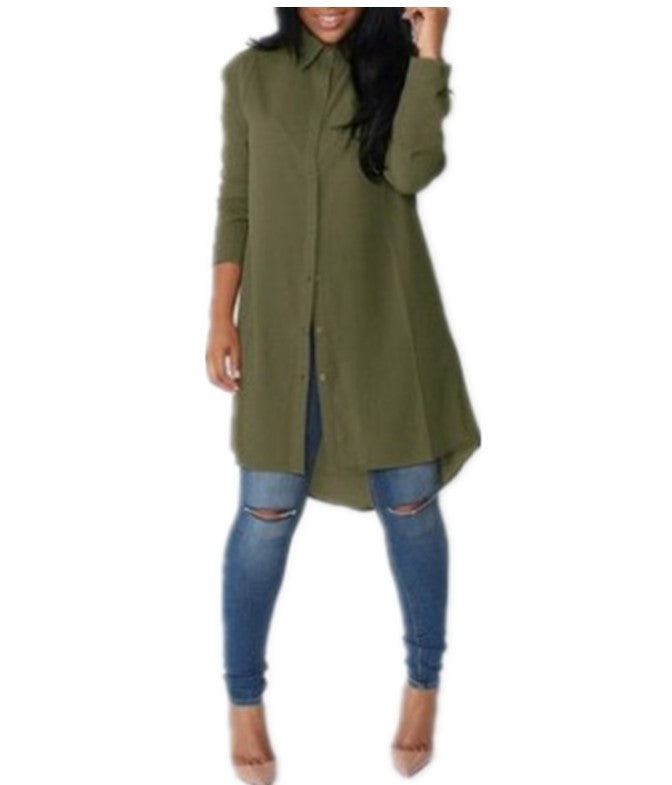 Damen Langes Hemdkleid‑Tunika mit Knopfleiste, Hemdkragen und asymmetrischem Saum Drune