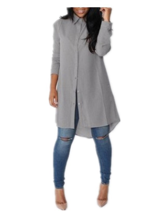 Damen Langes Hemdkleid‑Tunika mit Knopfleiste, Hemdkragen und asymmetrischem Saum Drune