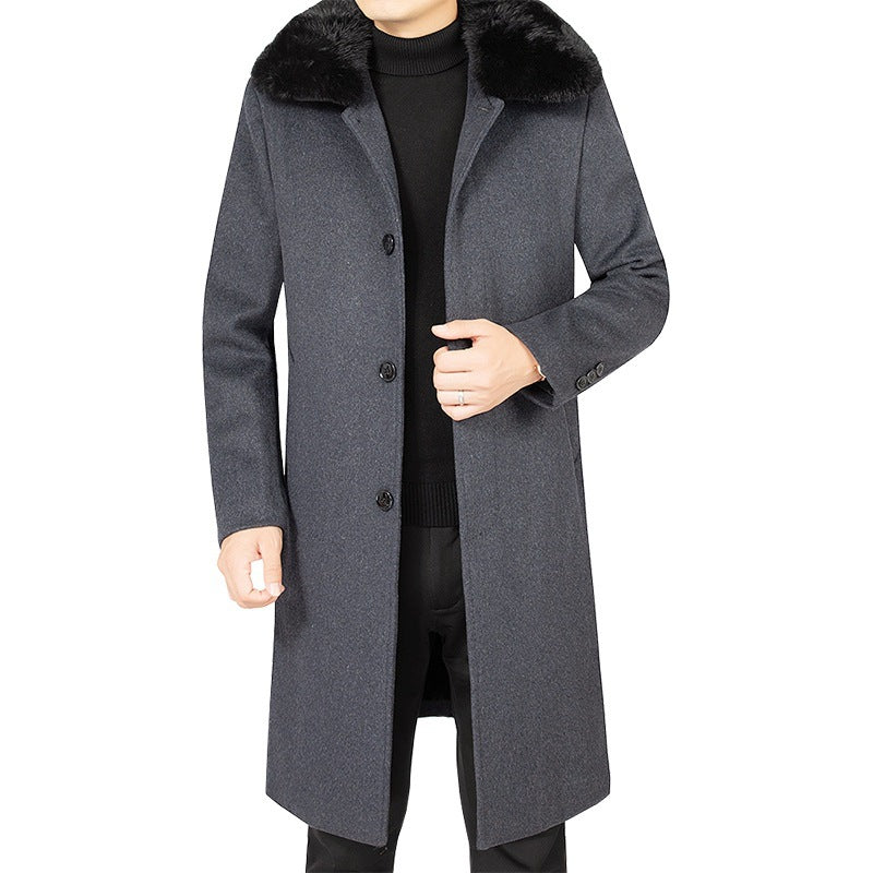 Herren Wollmix-Mantel mit abnehmbarem Kunstpelzkragen und wärmender Teddyfutter-Innenseite Drune
