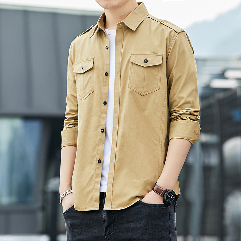 Herren Leichtes Military-inspiriertes Overshirt mit Epauletten und Brustpattentaschen Drune
