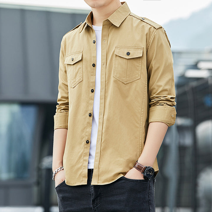 Herren Leichtes Military-inspiriertes Overshirt mit Epauletten und Brustpattentaschen Drune
