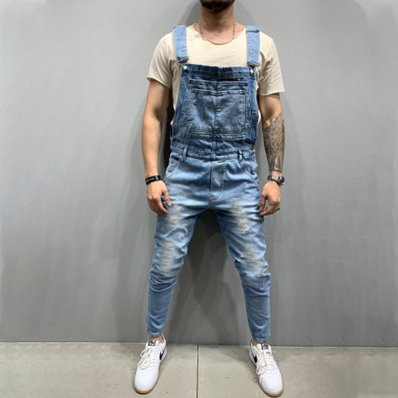 Herren Denim-Latzhose mit Destroyed-Details