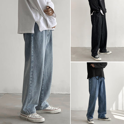 Herren Locker geschnittene Straight-Relax Denim-Hose mit verlängertem Saum Drune