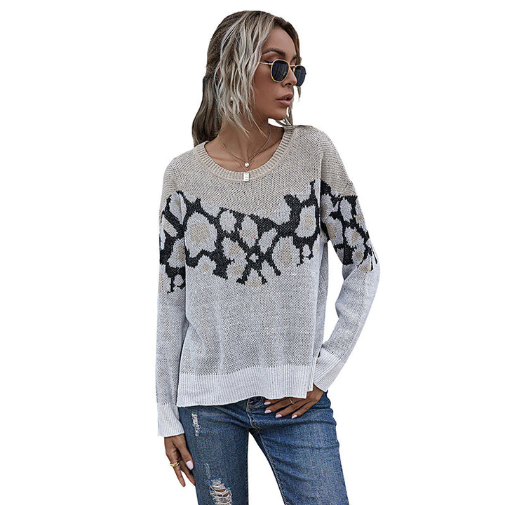Damen Feinstrickpullover mit Intarsienmuster, Rundhals und lässiger Oversize-Passform Drune