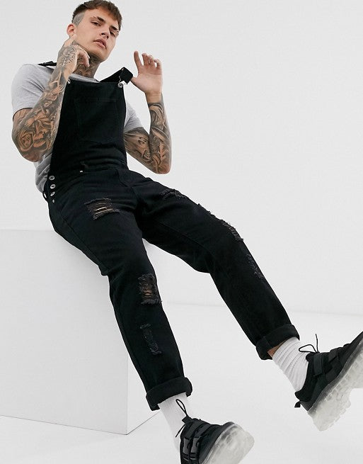 Herren Denim-Latzhose mit lässigen Destroyed-Details Drune