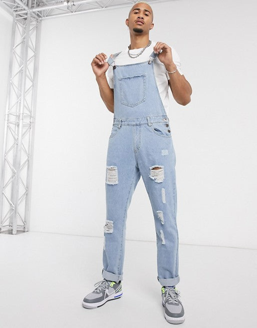 Herren Denim-Latzhose mit lässigen Destroyed-Details Drune