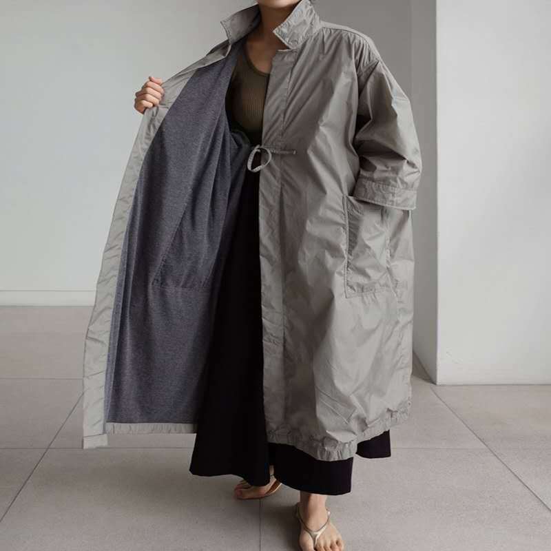 Damen Longline-Parka im leichten Windbreaker-Stil mit innenliegendem Futter, Tunnelzug und Pattentaschen Drune