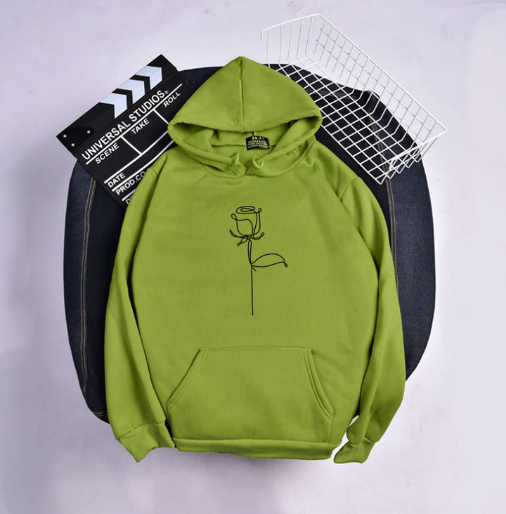 Unisex nan Kapuzenpullover mit minimalistischer Rosenlinien-Illustration, Kängurutasche und angerautem Innenfutter Drune