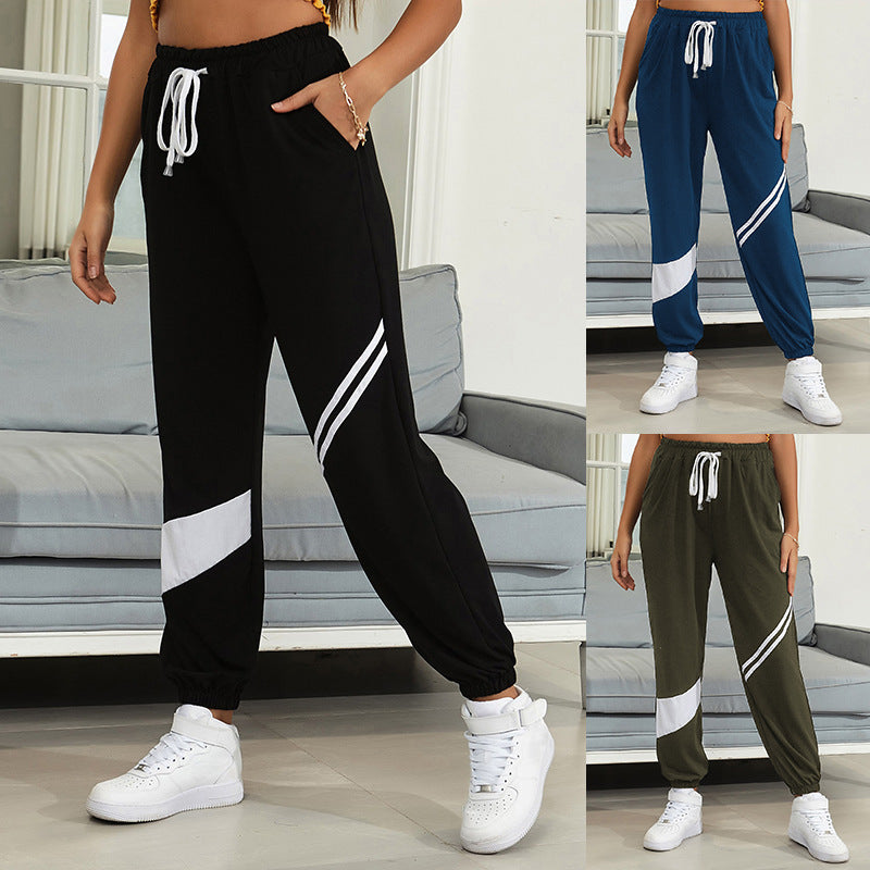 Damen Sportliche Jogginghose mit elastischem Bund und Kontraststreifen Drune