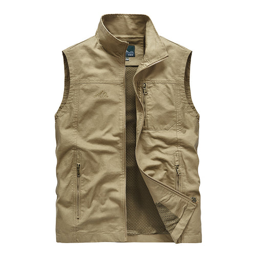 Herren Leichte Outdoor-Utility-Weste mit Mesh‑Futter, Reißverschlusstaschen und Stehkragen Drune