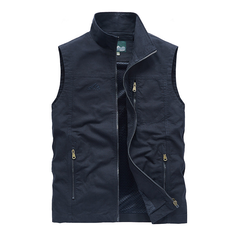 Herren Leichte Outdoor-Utility-Weste mit Mesh‑Futter, Reißverschlusstaschen und Stehkragen Drune