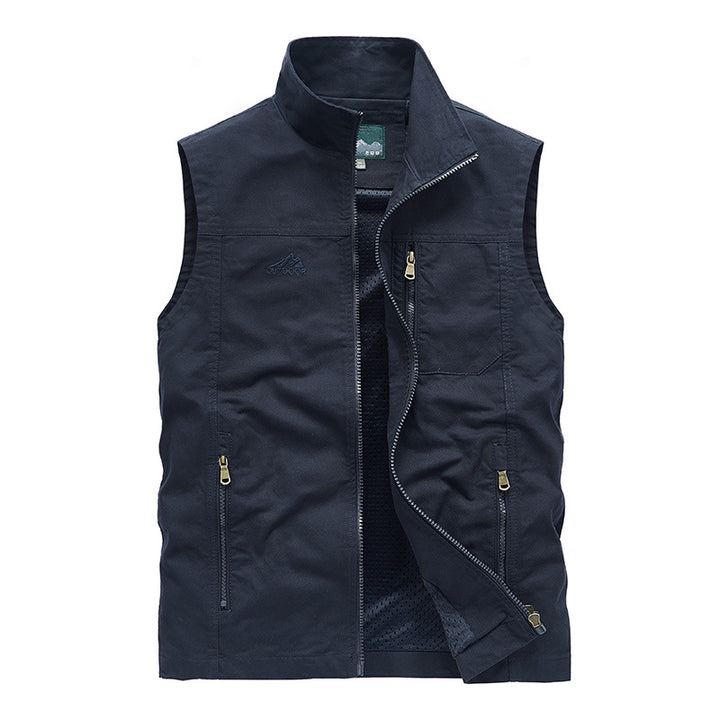Herren Leichte Outdoor-Utility-Weste mit Mesh‑Futter, Reißverschlusstaschen und Stehkragen Drune