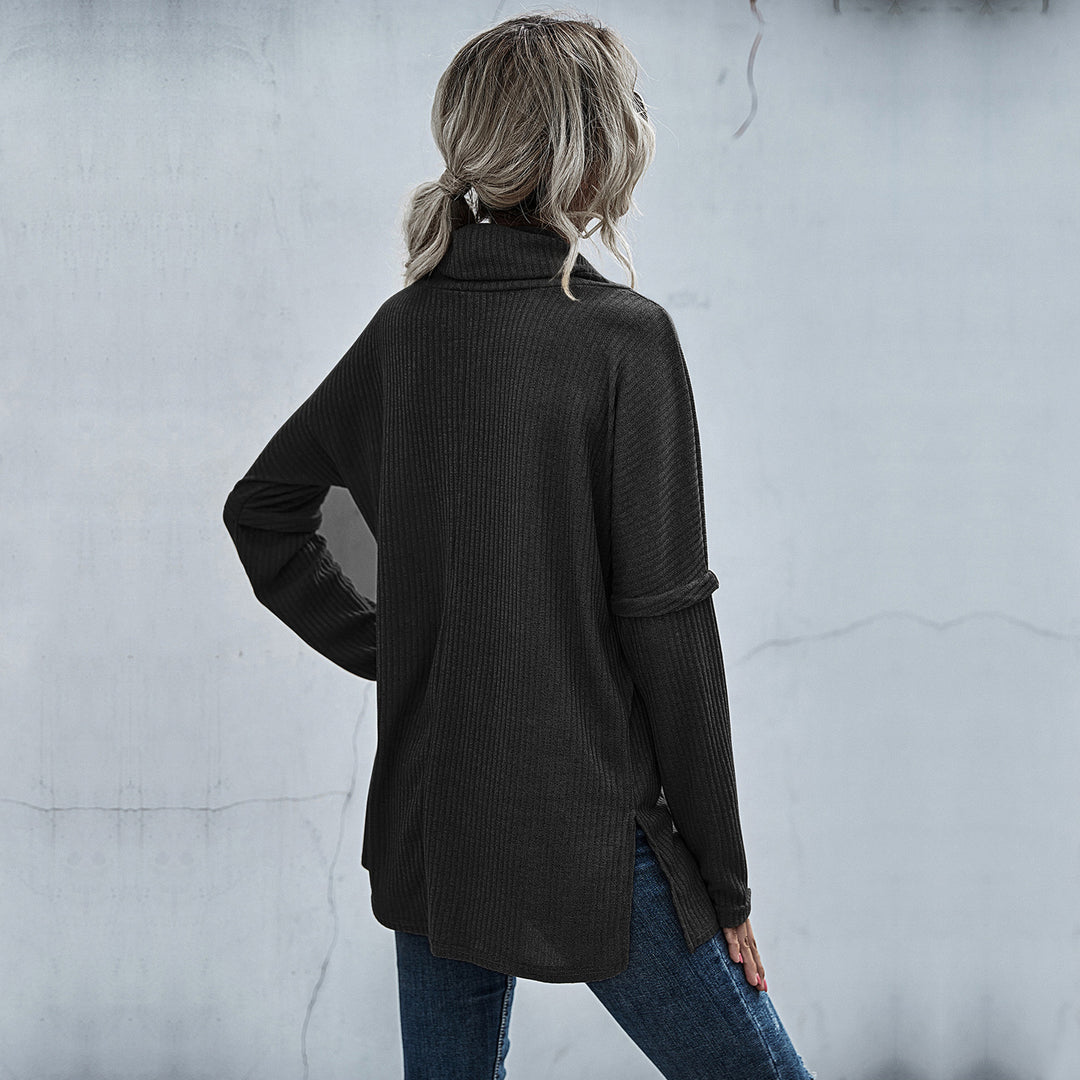 Damen Gerippter Feinstrick-Longsleeve mit Rollkragen, Seitenschlitzen und verlängertem Rückenteil Drune