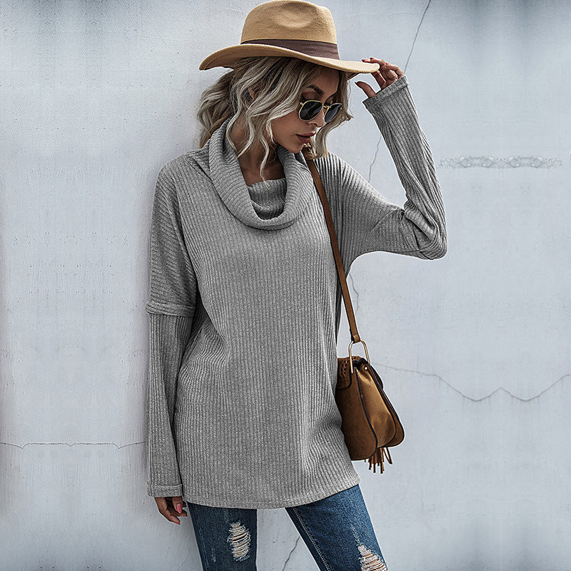 Damen Gerippter Feinstrick-Longsleeve mit Rollkragen, Seitenschlitzen und verlängertem Rückenteil Drune
